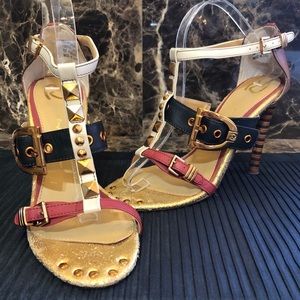 Rough Justice-Strappy Studded Leather High Heel Sandals-Sz 8